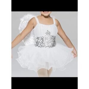 Revolution Youth Girls Size Small White Bedazzeled Gem Sparkle Dance Costume
